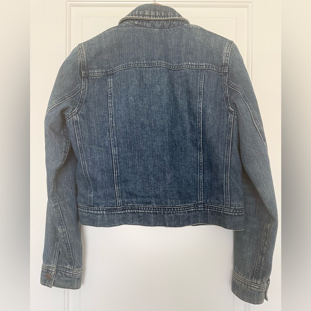 Banana Republic Faux Fur Sherpa Lined Denim Jacket Medium Wash Zip Up Crop S - Picture 4 of 8